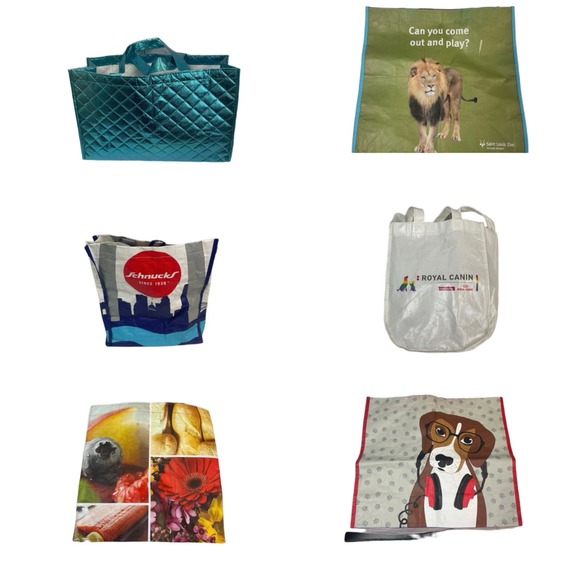 Lot of 6+ Reusable Dog Fruit Animal St Louis Cityscape Handle Shopping Tote Bags - Picture 1 of 12